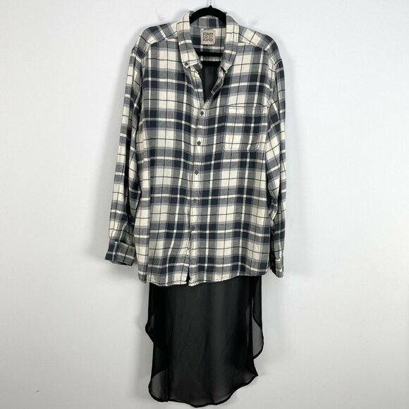 Furst of a Kind Womens Hi Low Long Sheer Back Plaid Button Up Shirt Oversize OS - Picture 1 of 12